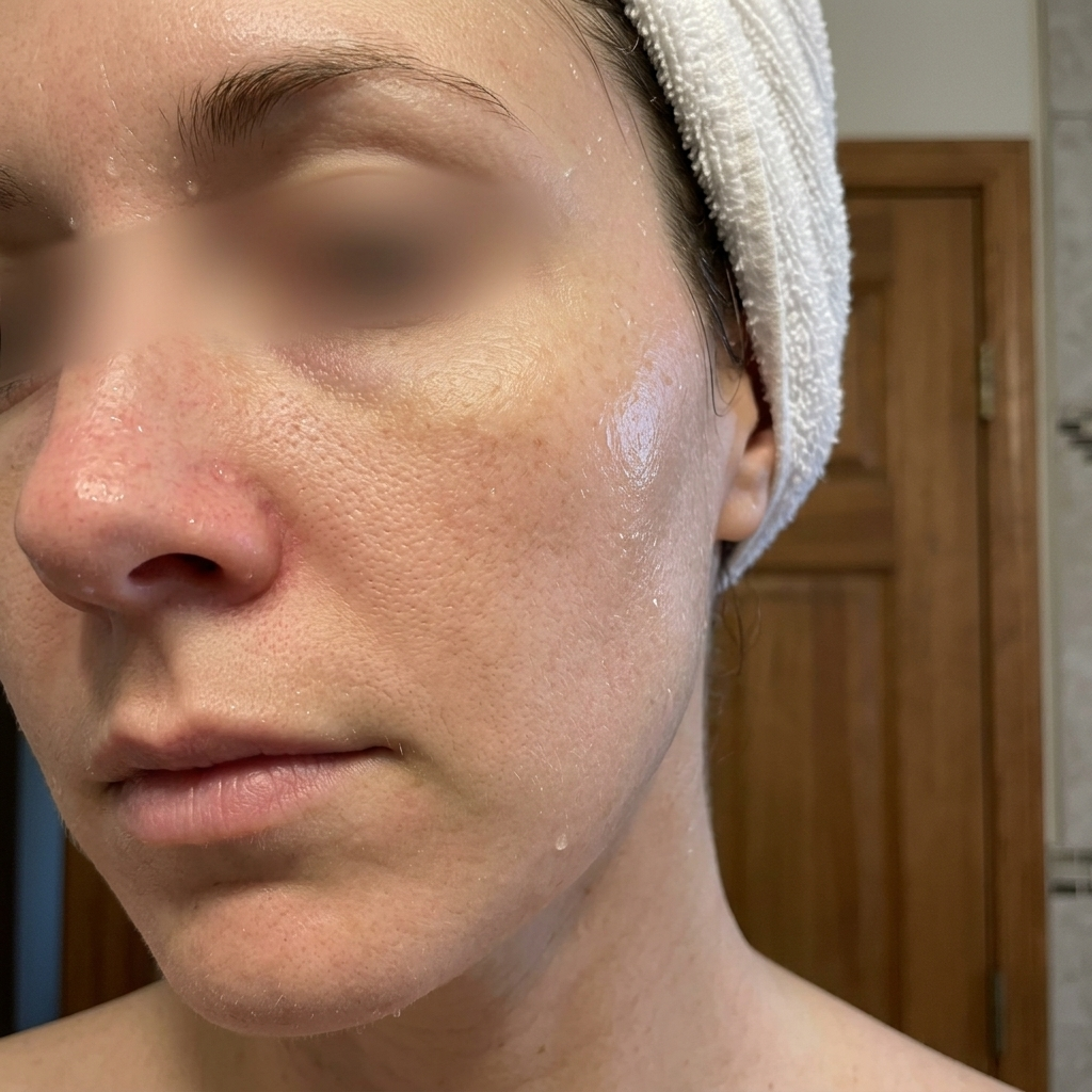 Close-up of clean, damp skin after washing