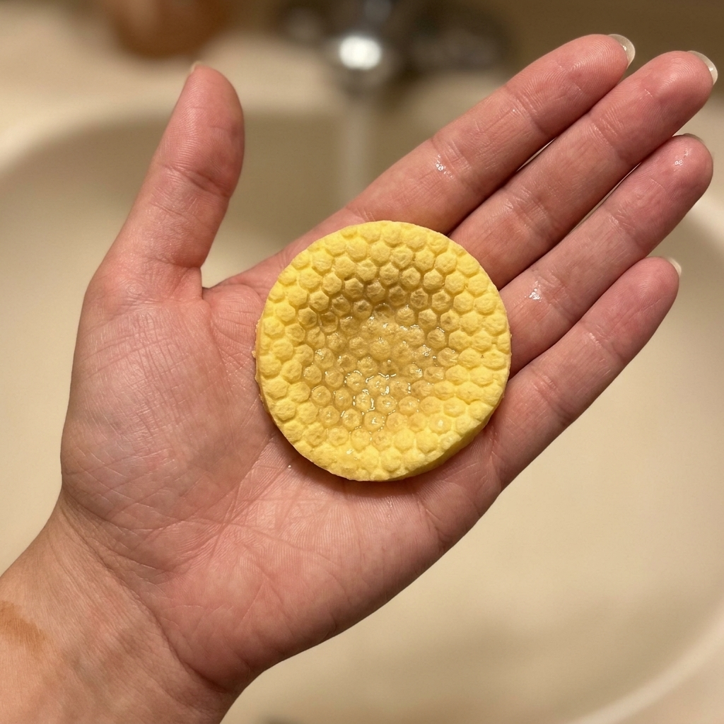 A honeycomb pad resting on an open palm