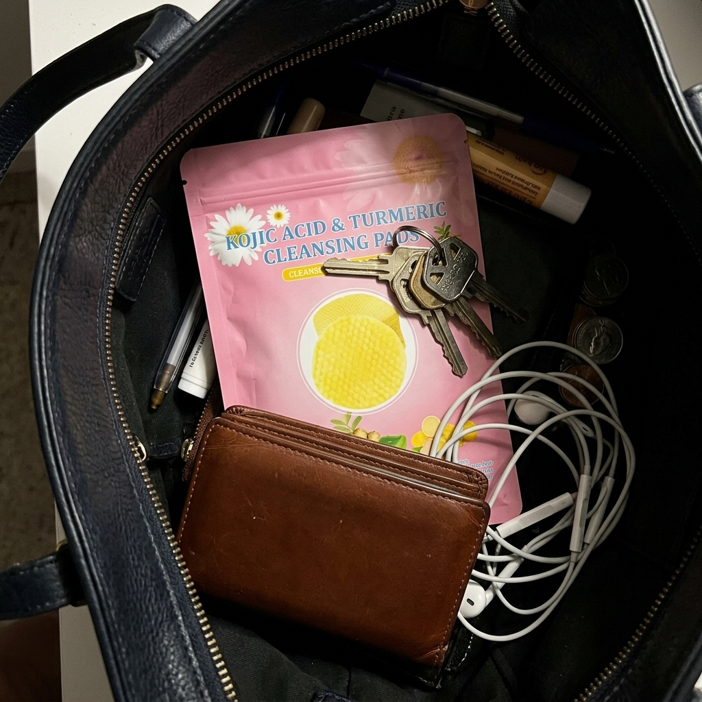 The pouch tucked into an everyday bag